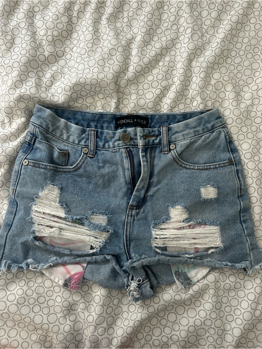 Kendall & Kylie Distressed Denim Shorts in Light Blue